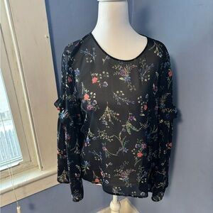 Lush Black Floral Sheer Blouse